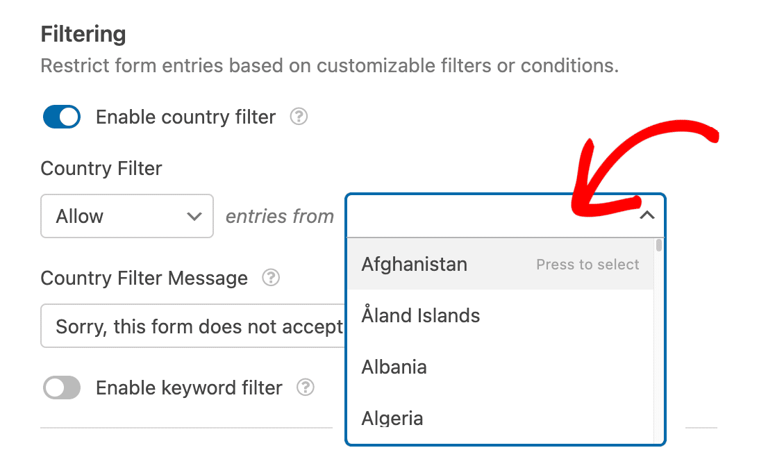 Allowed countries for form submission