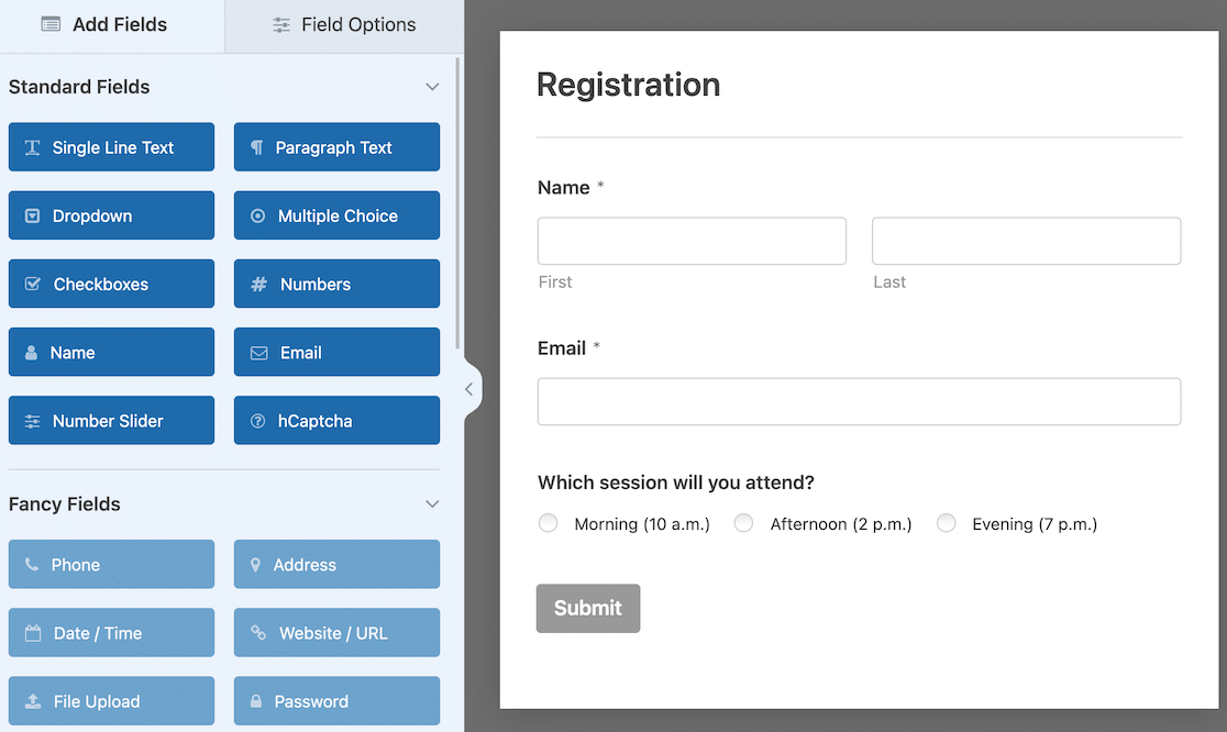 Building a form in WPForms Lite