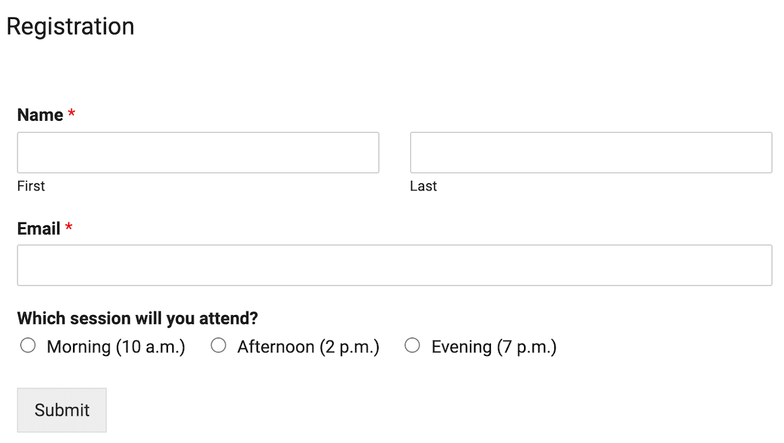 WPForms form embedded on a page created with Elementor