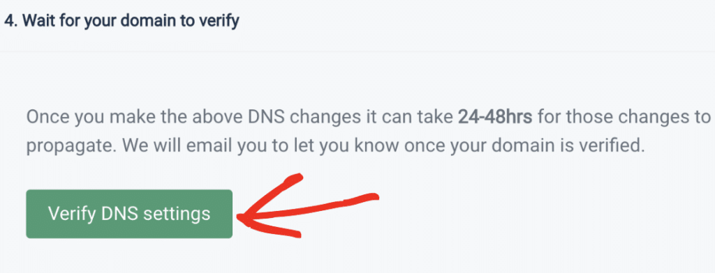 The Verify DNS settings button in Mailgun