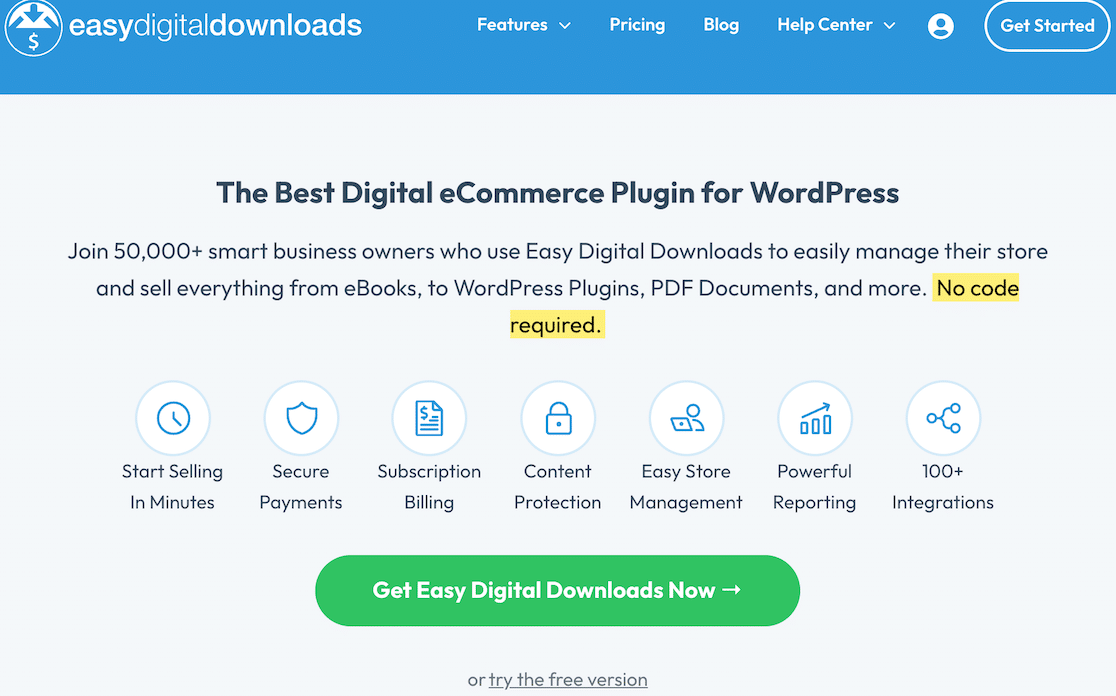 The Easy Digital Downloads homepage
