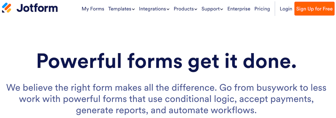 The Jotform homepage