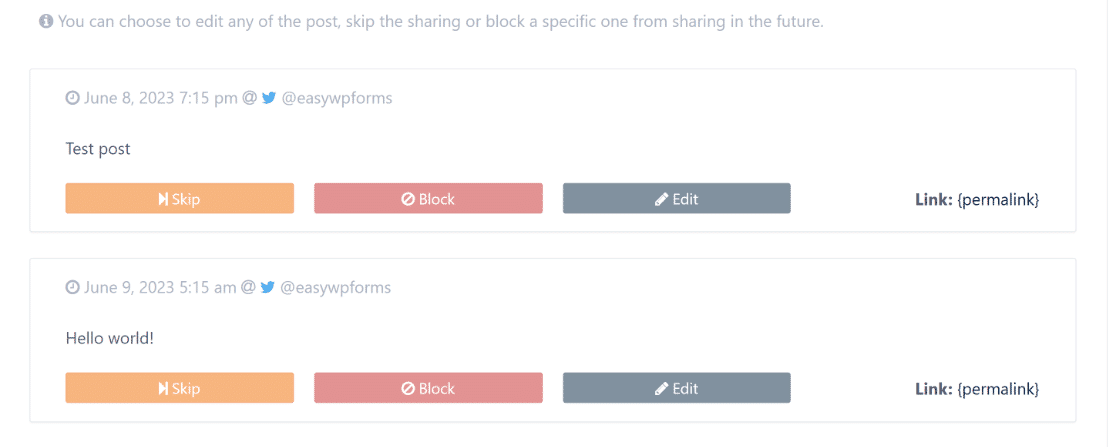 Revive Old Posts' sharing schedule page