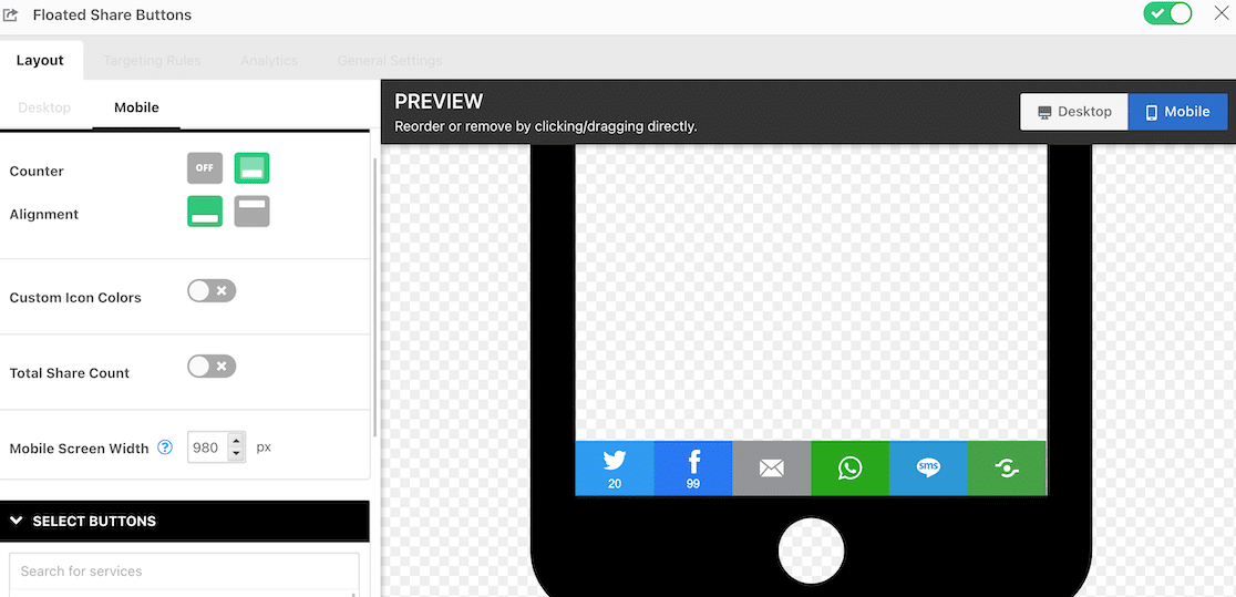 Shareaholic float share setup