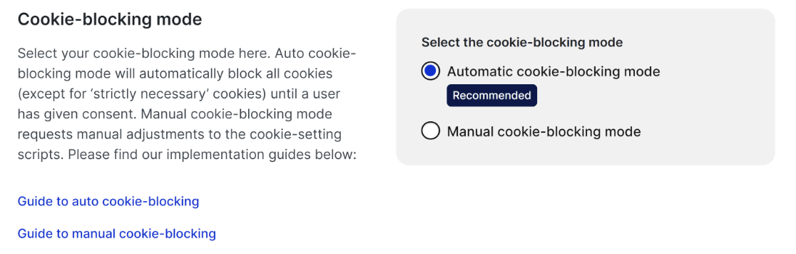 Cookiebot automatic cookie-blocking mode