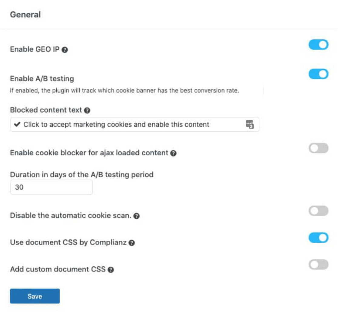 Enable split testing Complianz