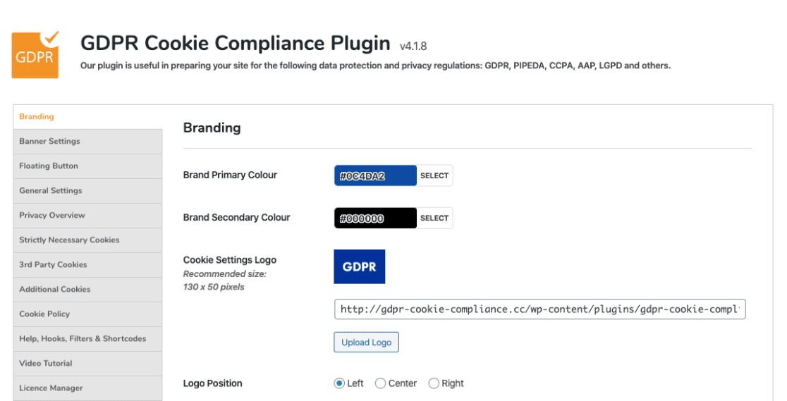 GDPR Cookie Compliance appearance settings