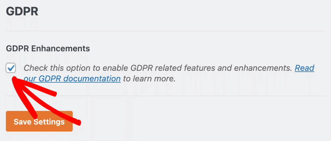 GDPR enhancements checkbox