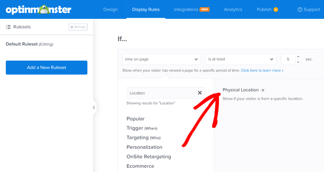 Location targeting options OptinMonster