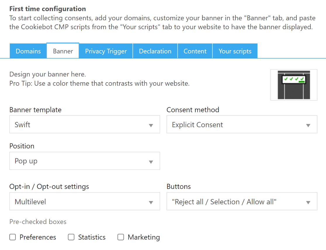 Manage Cookiebot settings