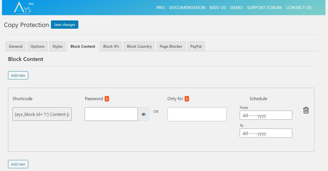 Secure Copy Content Protection and Content Locking settings