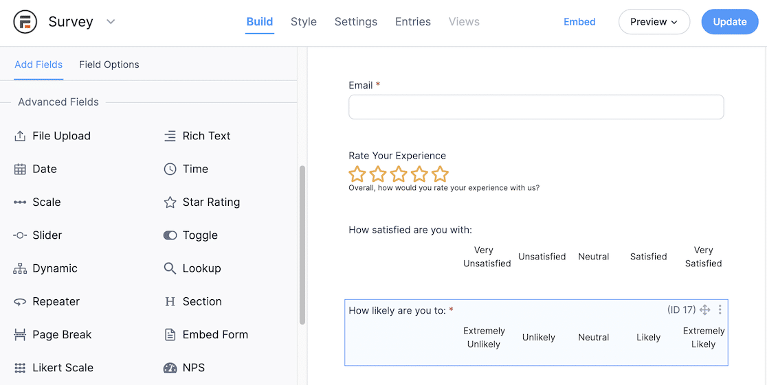 Formidable Forms survey builder