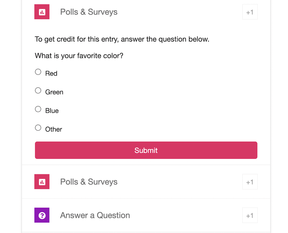 RafflePress survey entries