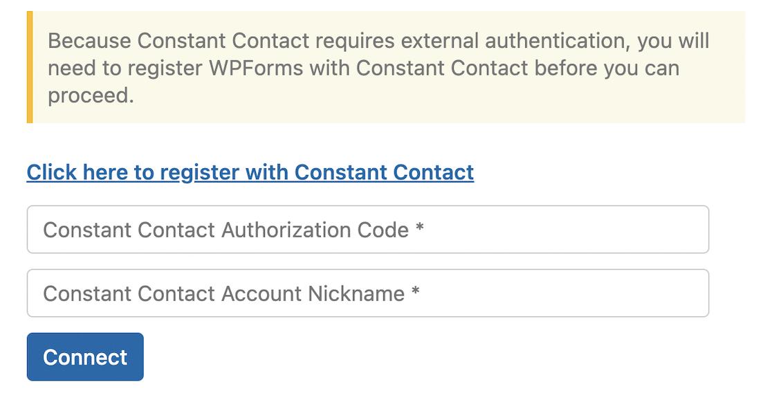 Register WPForms with Constant Contact