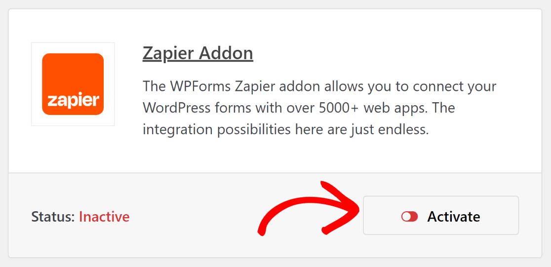 Activate Zapier addon WPForms
