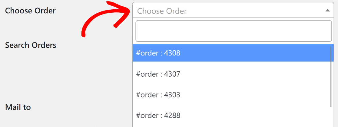 Choose WooCommerce order to preview