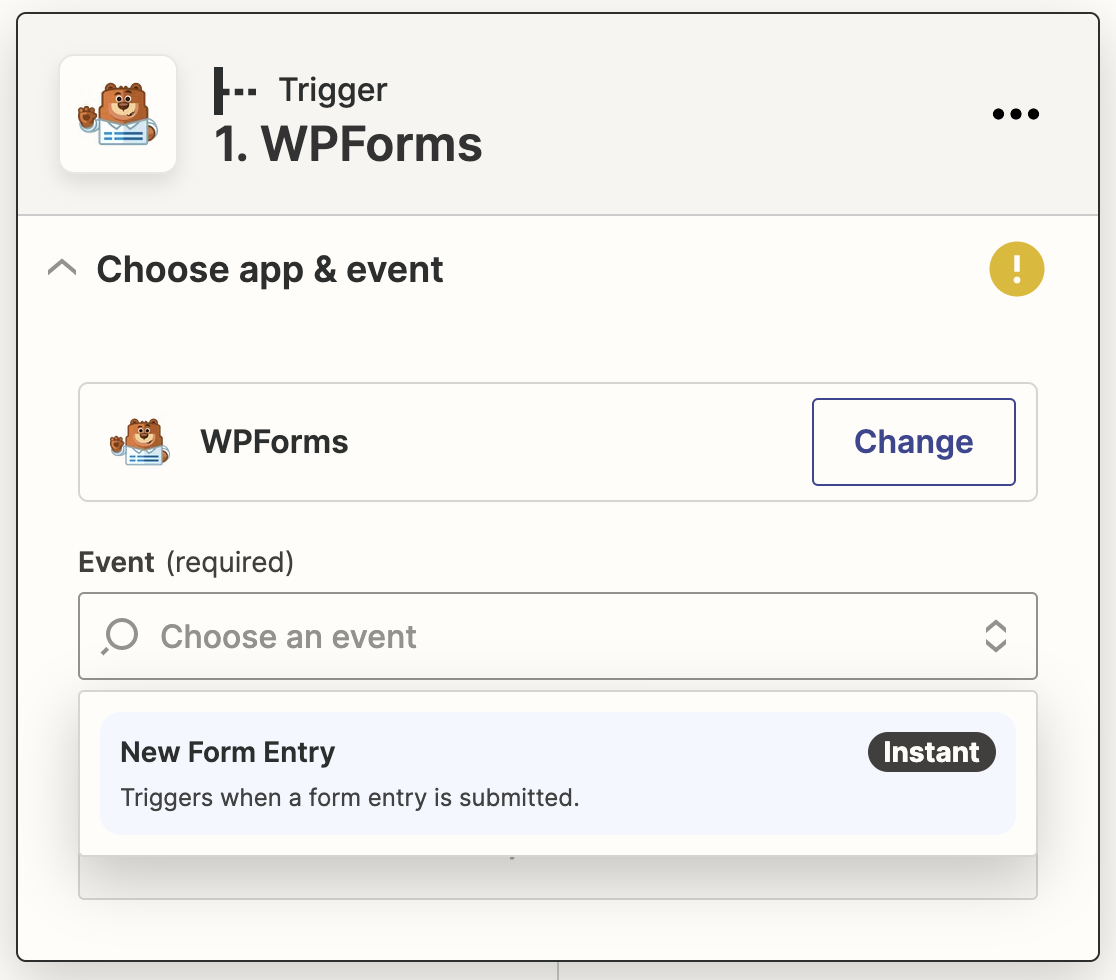 New form entry event Zapier