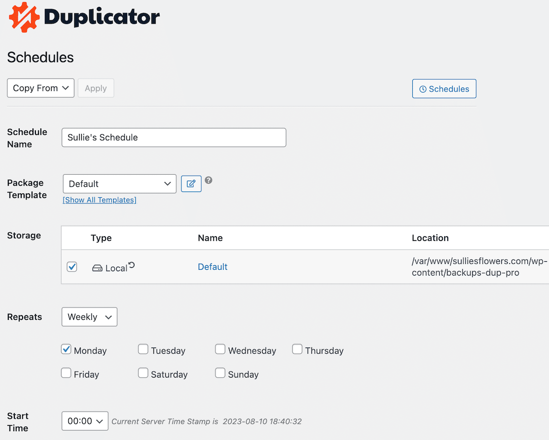 Duplicator backup scheduler setup