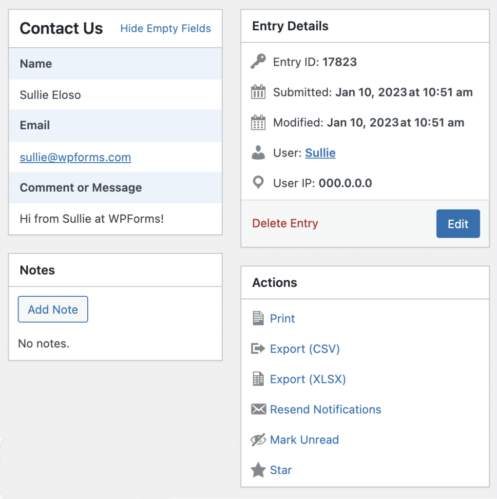 WPForms individual entry