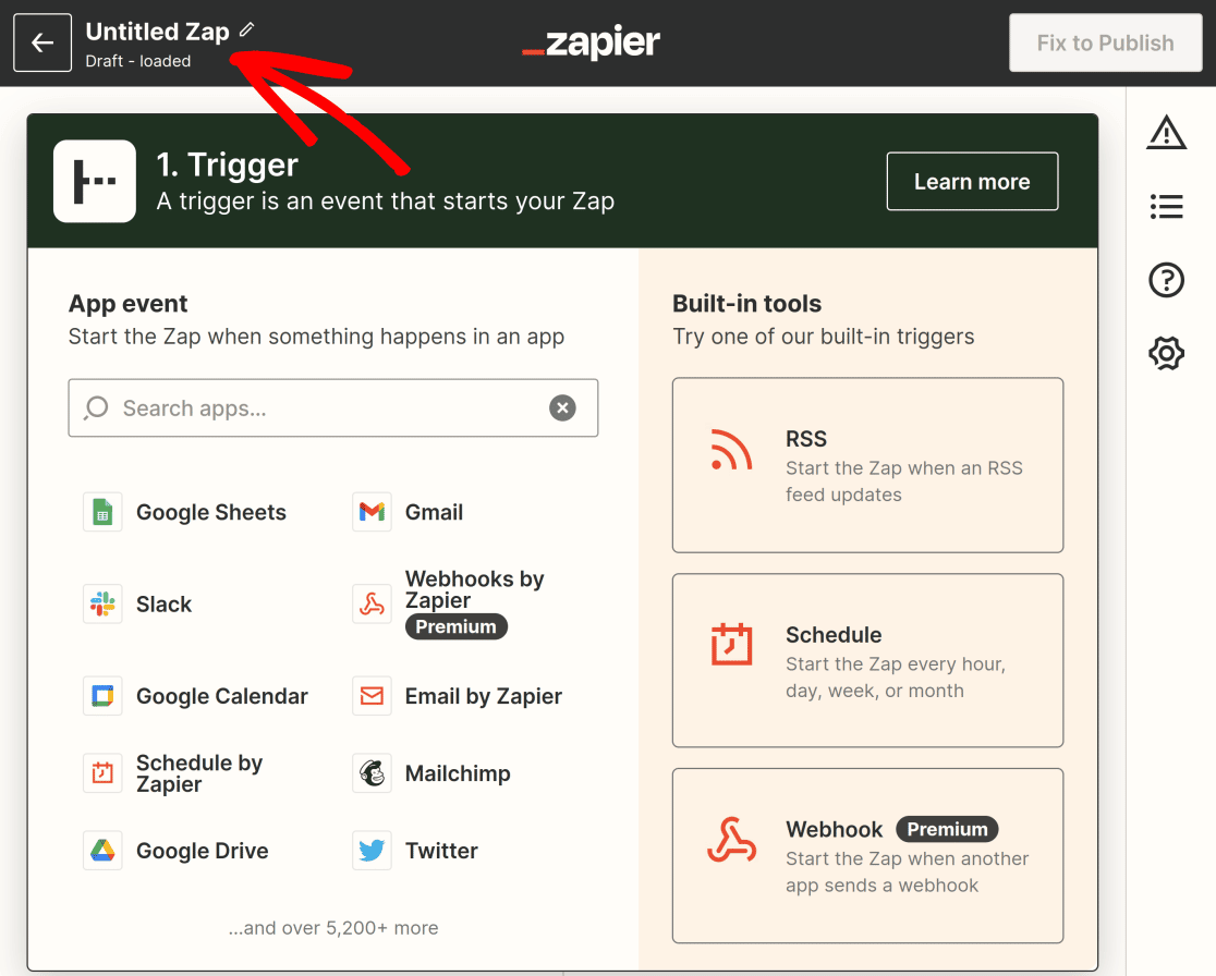 Zap dashboard for Zapier