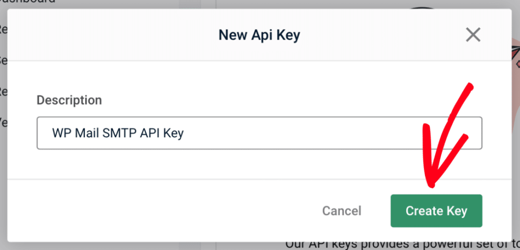 Adding a description to a new Mailgun API key