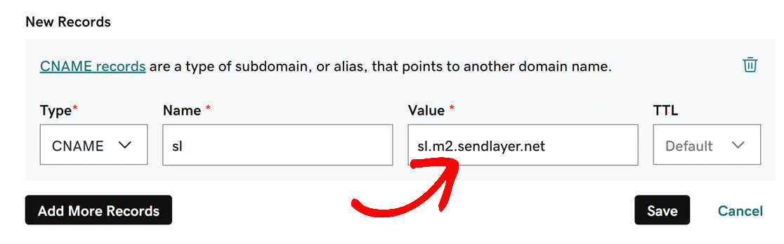 Enter target domain in Value field