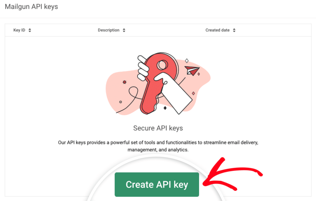 The Create API key button in Mailgun