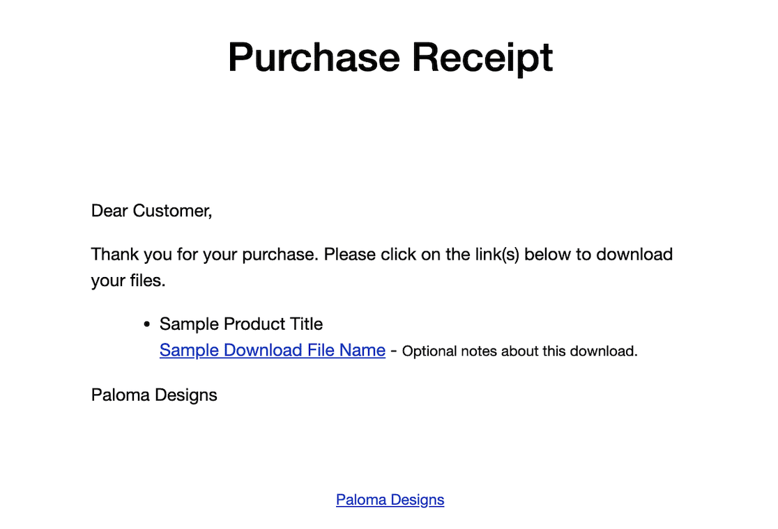 Easy Digital Downloads purchase receipt