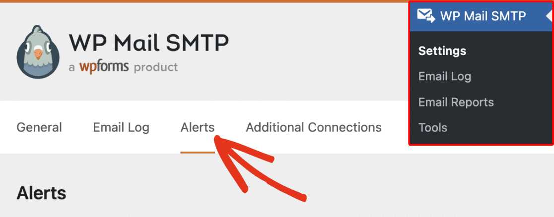 Where to find Alerts in WP Mail SMTP Settings