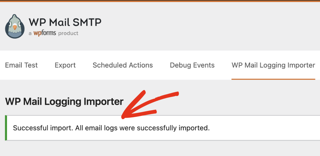Email logs successfully imported
