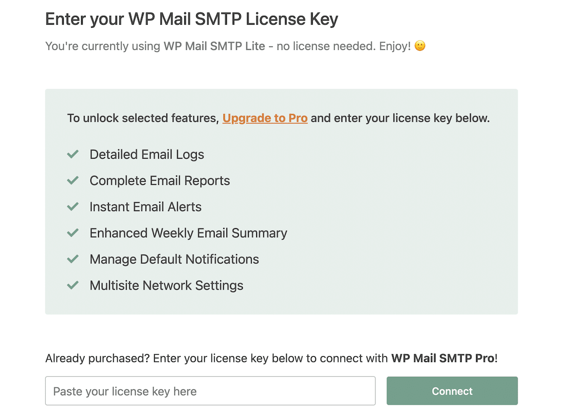 Enter WP Mail SMTP Pro license