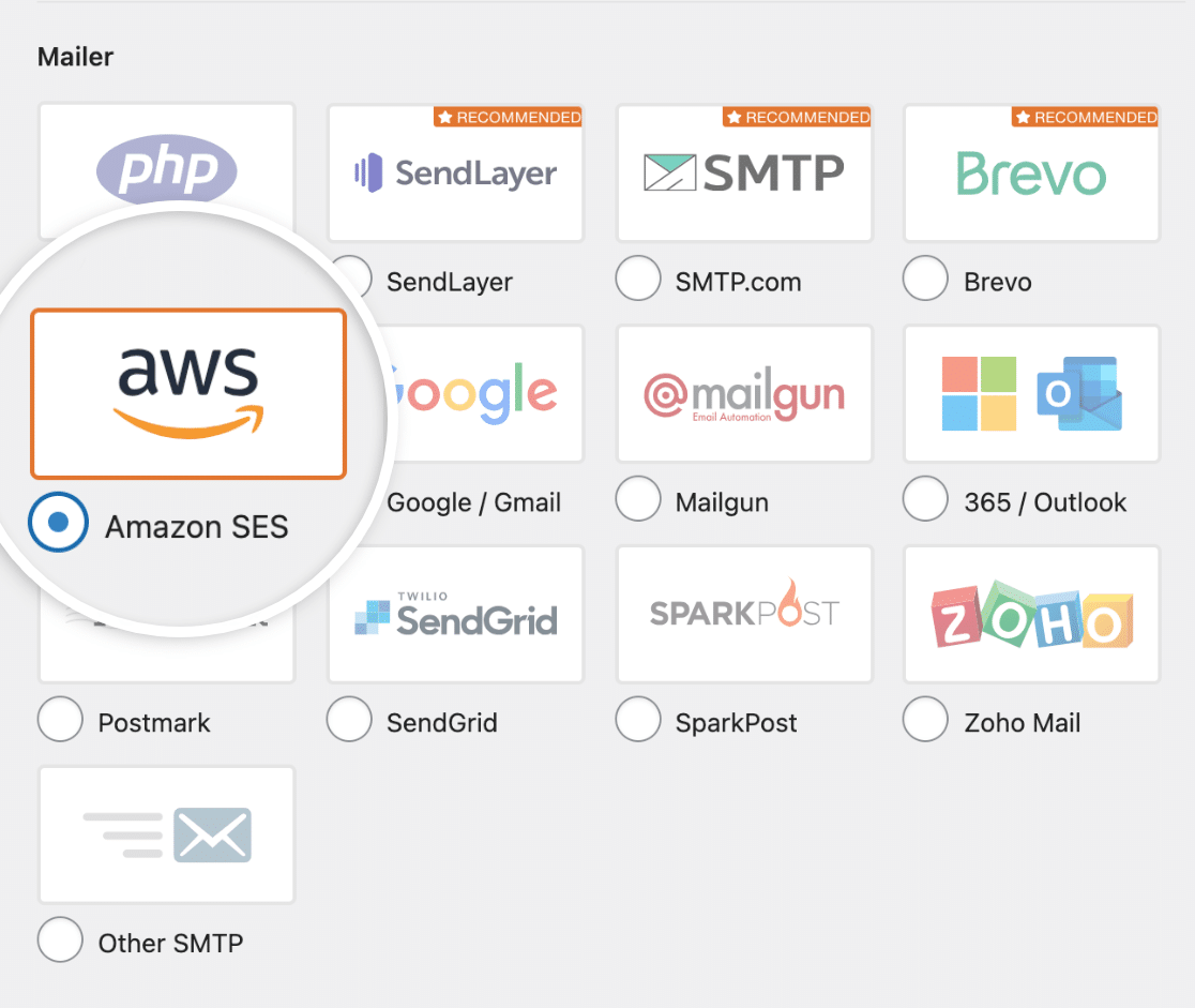 Select Amazon SES mailer