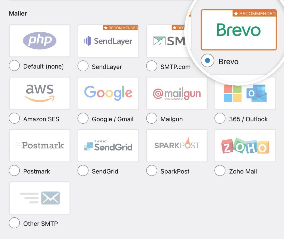 Select Brevo mailer in WP Mail SMTP