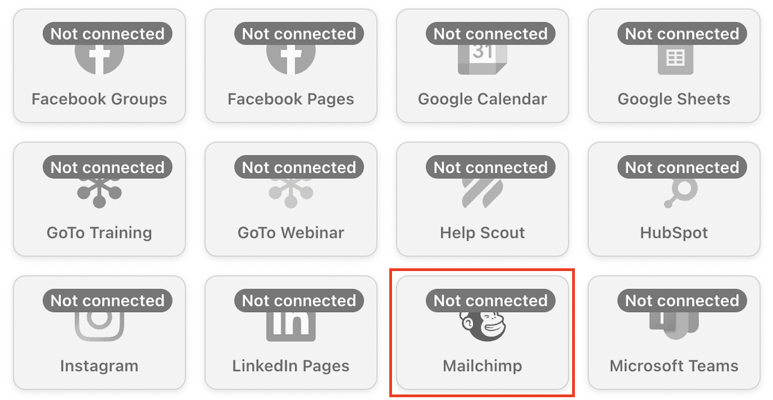 Select Mailchimp as the integration