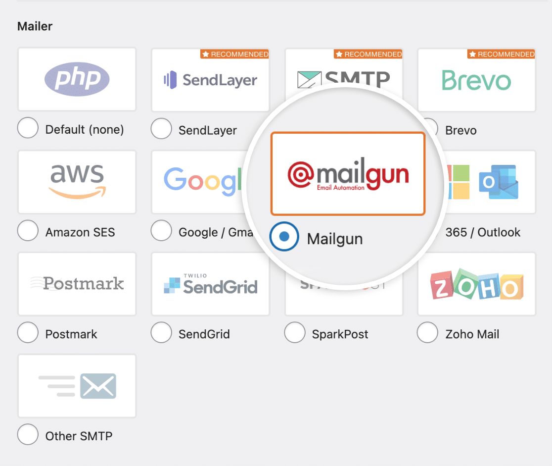 Select Mailgun mailer option