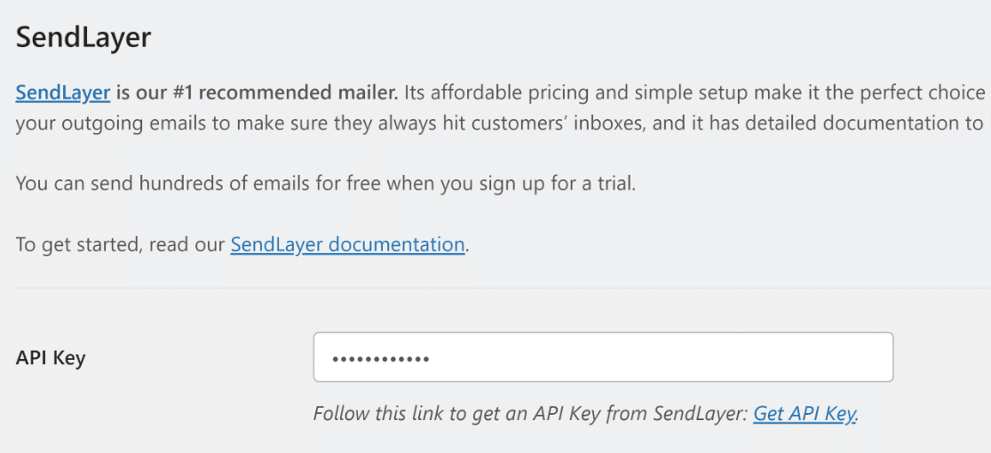 SendLayer API key