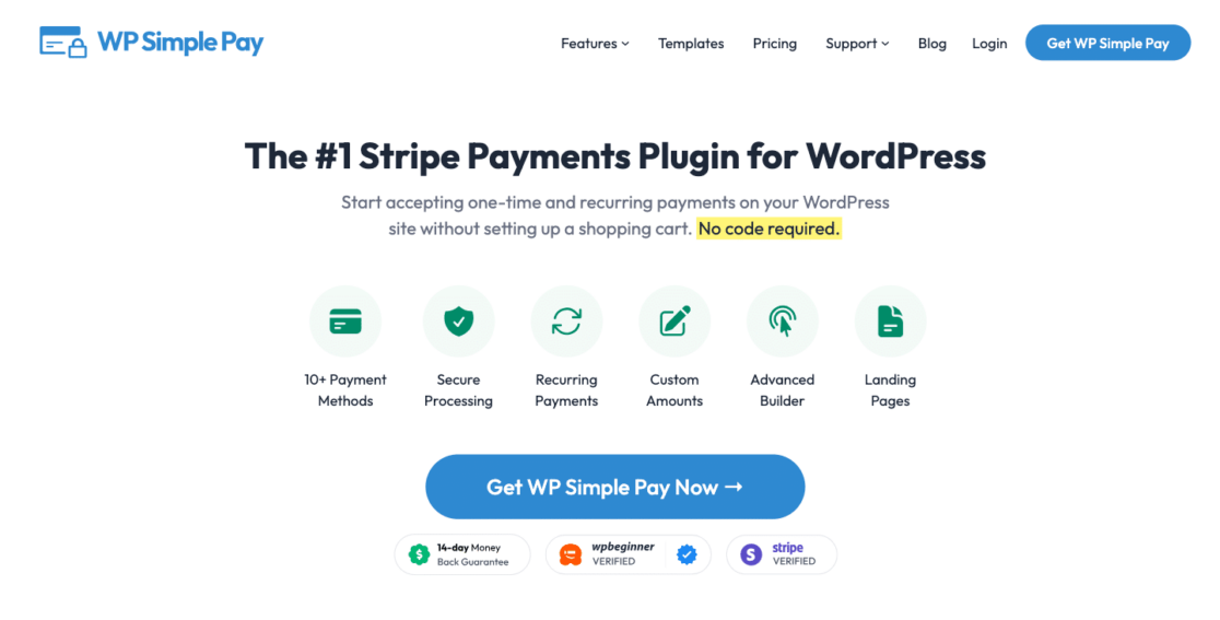 Navigating the WP Simple Pay homepage