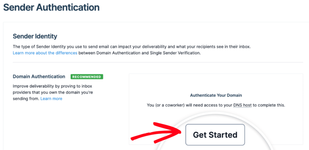 domain-auth-get-started-button - WP Mail SMTP The Domain Authentication Get Started button