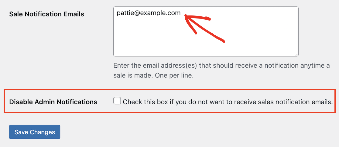 EDD sale notification email settings