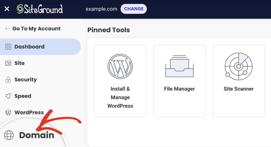 Select Domain menu