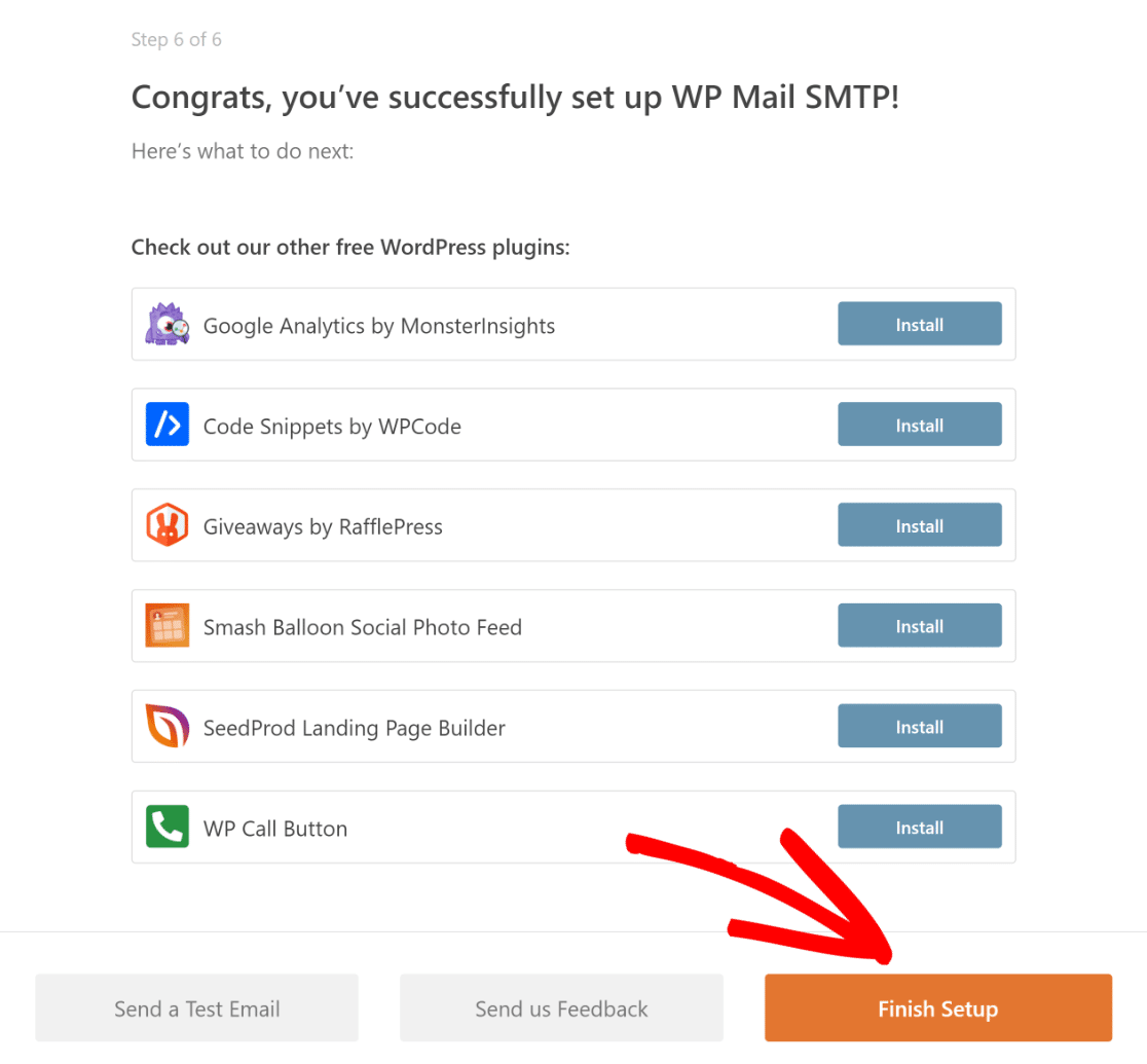 Finish setup WP Mail SMTP