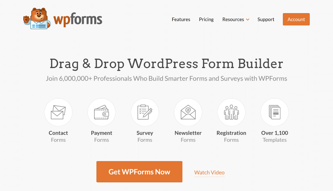 the wpforms homepage