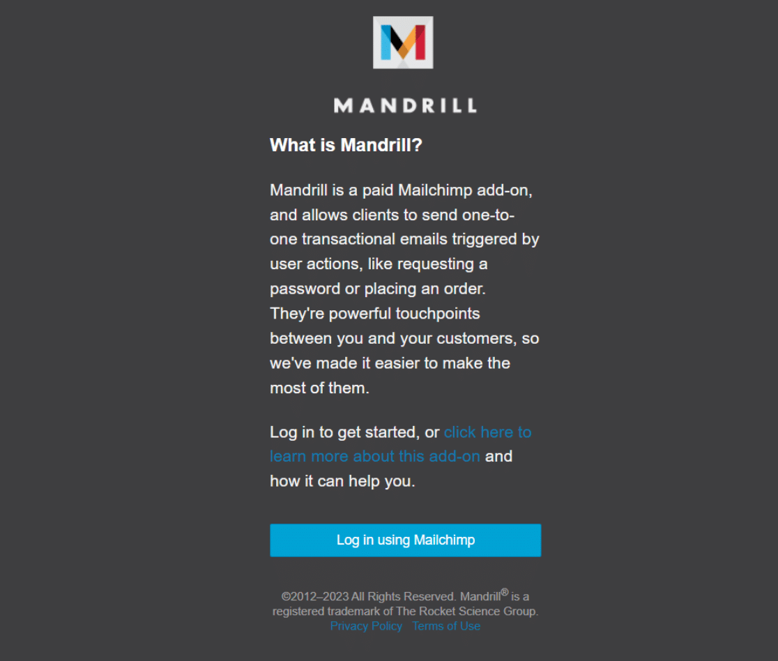 Log in using Mailchimp in Mandrill