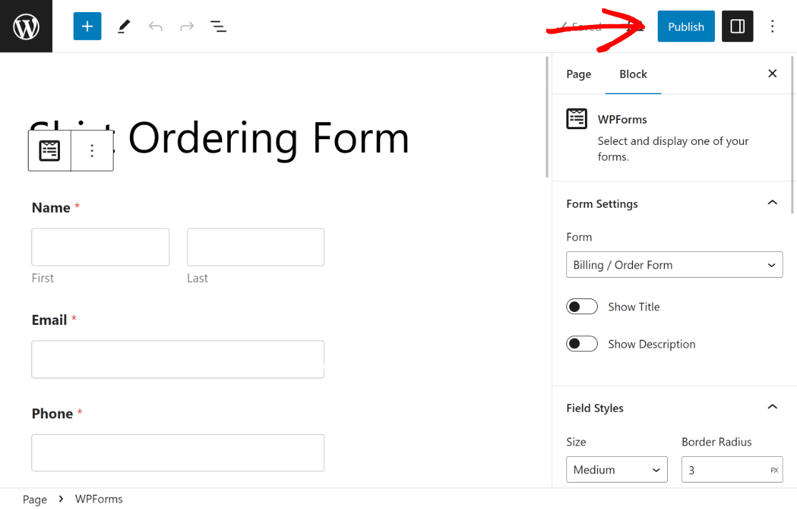 Publish form