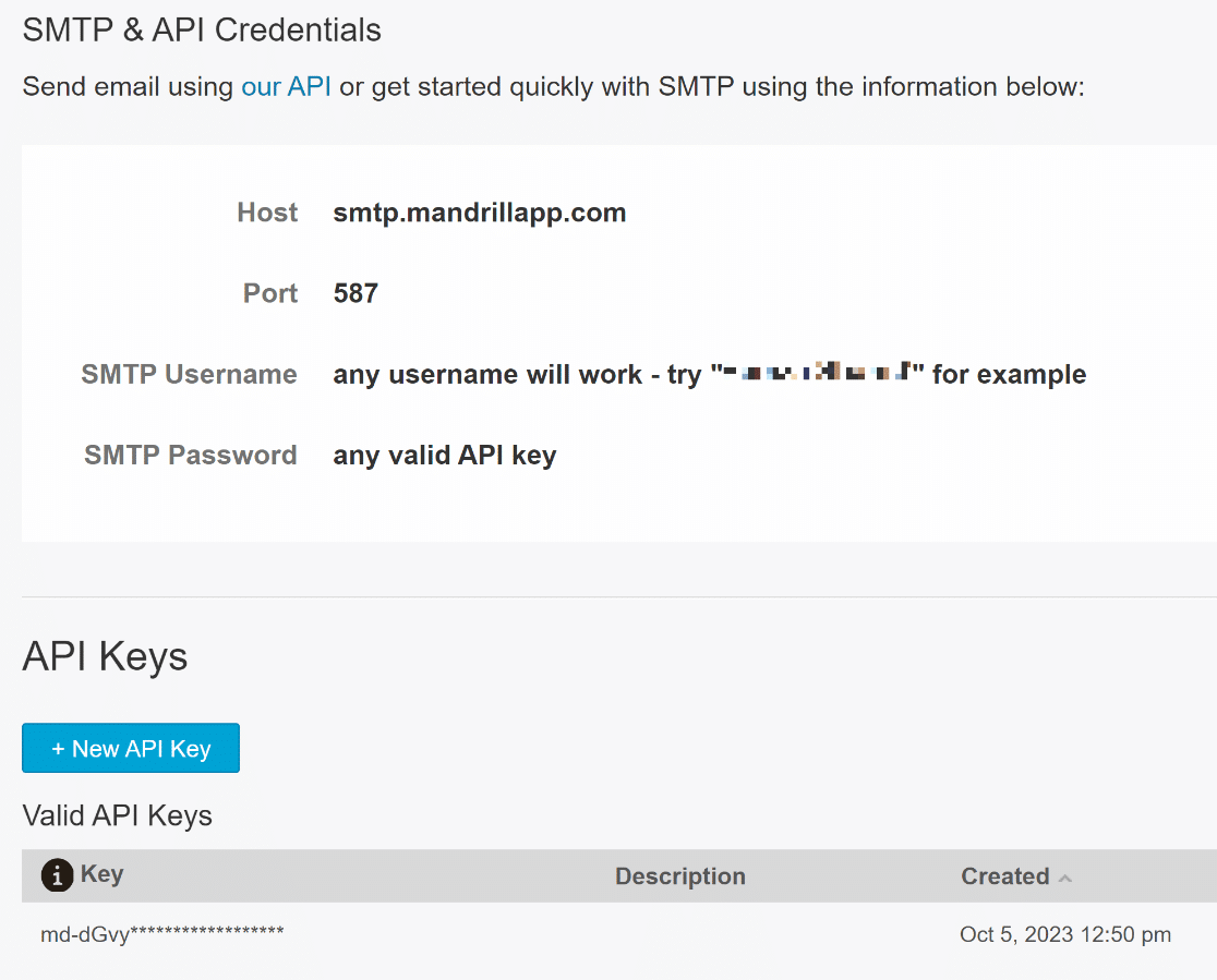 SMTP and API credentials Mandrill