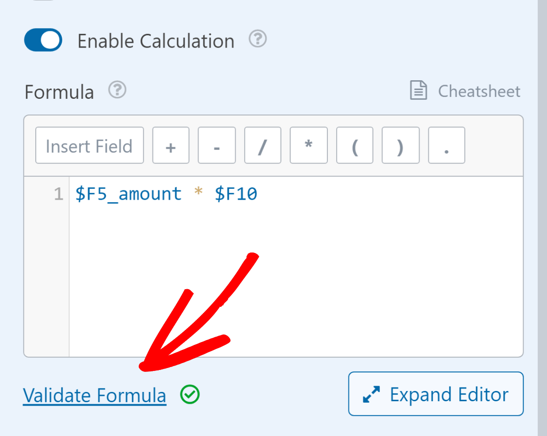 Validate Formula option