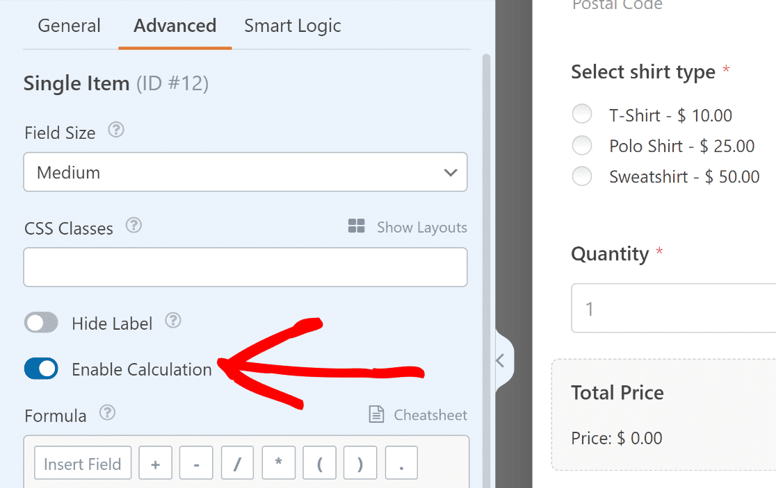 WPForms Enable Calculation option