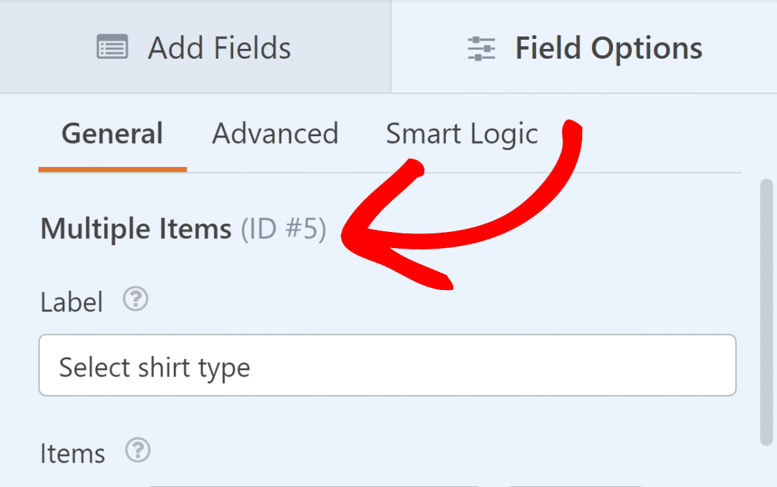 WPForms Multiple Items Field ID