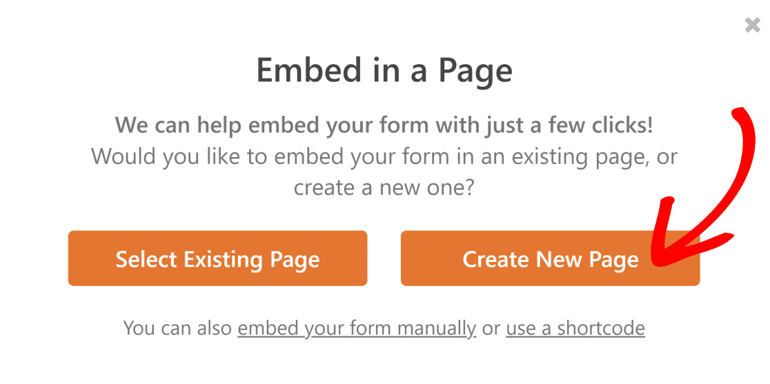 WPForms create new page