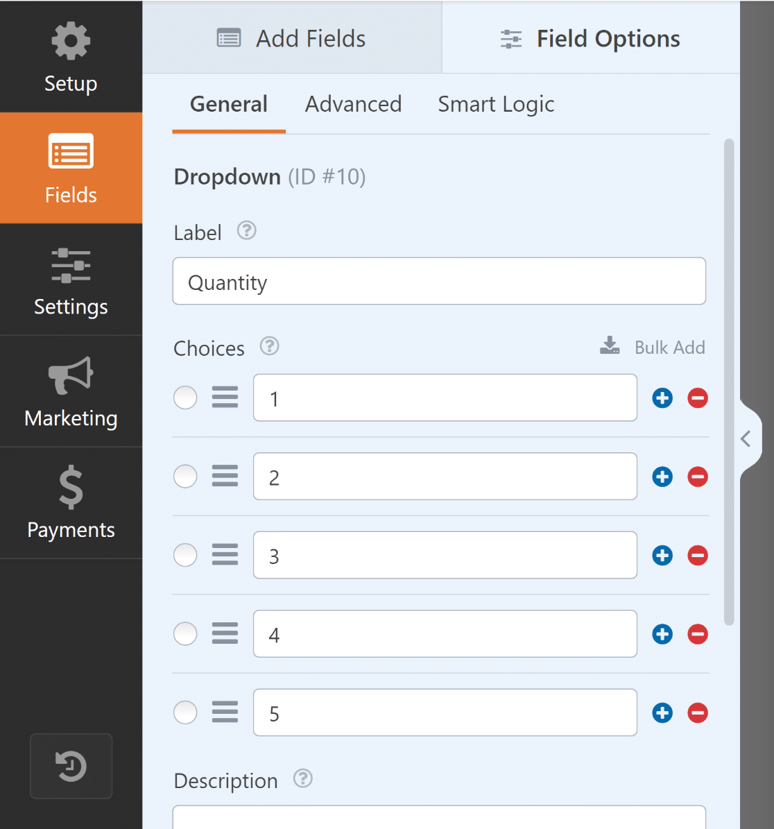 WPForms dropdown quantity field